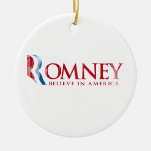 Romneyは-アメリカで信じて下さい(赤い) セラミックオーナメント