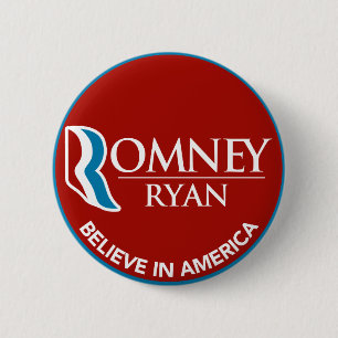 Romneyライアンはアメリカの円形の赤で信じます 缶バッジ