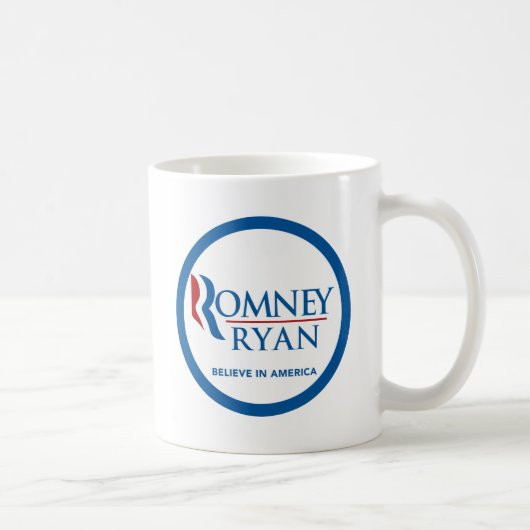 Romneyライアンはアメリカの円形の青いボーダーで信じます コーヒーマグカップ (右)