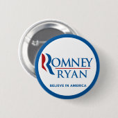 Romneyライアンはアメリカの円形の青いボーダーで信じます 缶バッジ (正面&裏面)