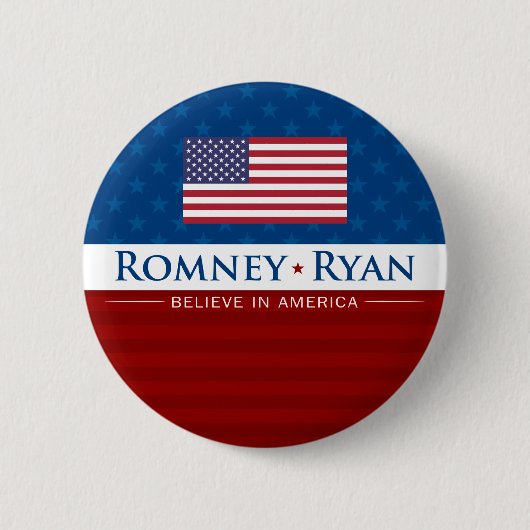 Romney及びライアンはアメリカで信じます 缶バッジ (正面)