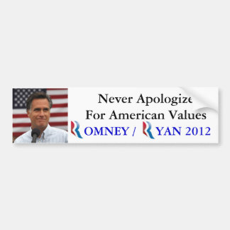 Romney/ライアン2012年はアメリカを決して謝りません バンパーステッカー