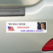 ROMNEY "私達はアメリカを決して再度謝りません" バンパーステッカー (車上)
