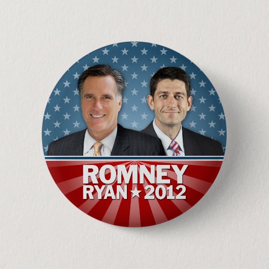 Romney Ryan – 星とストライプの入ったジュゲート 缶バッジ (正面)