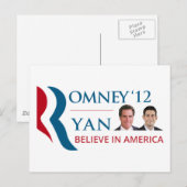 Romney / Ryan 2012米国社長兼VP ポストカード (正面/裏面)