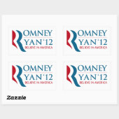 Romney / Ryan 2012米国社長兼VP 長方形シール (シート)