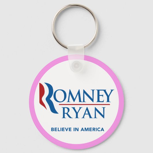 Romney Ryan In America信じ Round (Pink 縁ど) キーホルダー (正面)