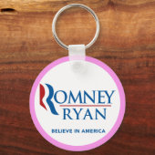 Romney Ryan In America信じ Round (Pink 縁ど) キーホルダー (正面)