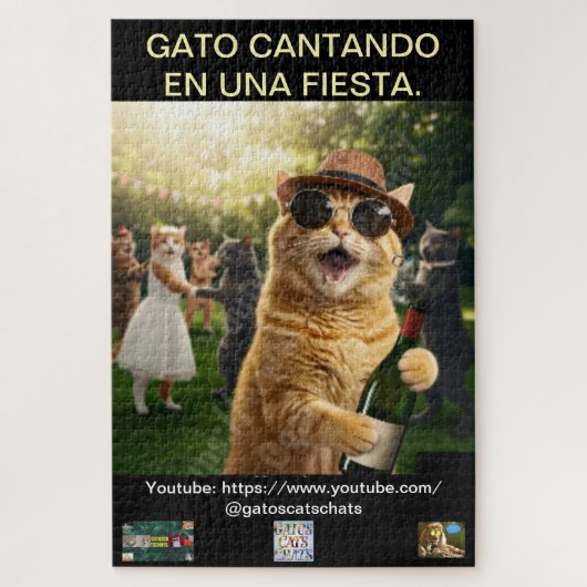 ROMPECABEZA DE GATO CANTANDO EN UNA FIESTA ジグソーパズル (縦)