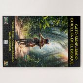 ROMPECABEZA GATO MANEJANDO BICICLETA EN EL BOSQUE. ジグソーパズル (横)