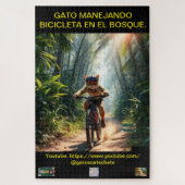 ROMPECABEZA GATO MANEJANDO BICICLETA EN EL BOSQUE. ジグソーパズル (縦)