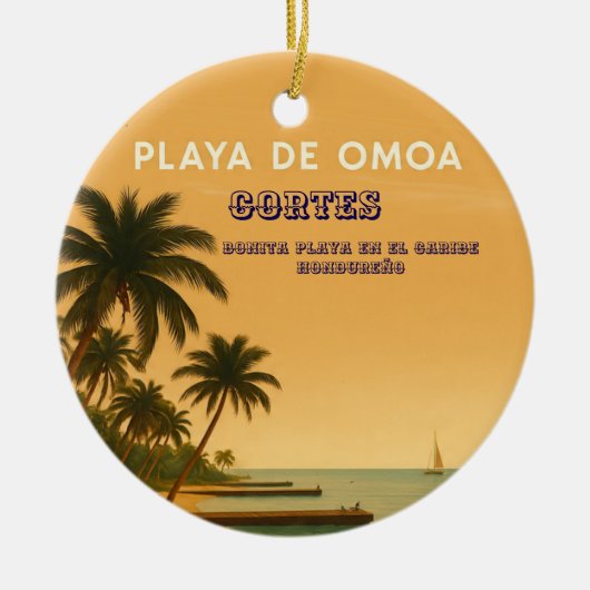 Rompecabezas  Honduras Playa Omoa Retro poster セラミックオーナメント (正面)
