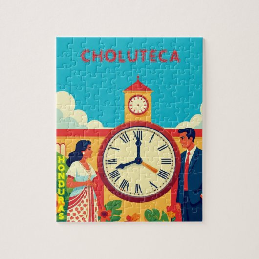 ROMPECABEZASHonduras CHOLUTECA RELOJ Retro poster ジグソーパズル (縦)