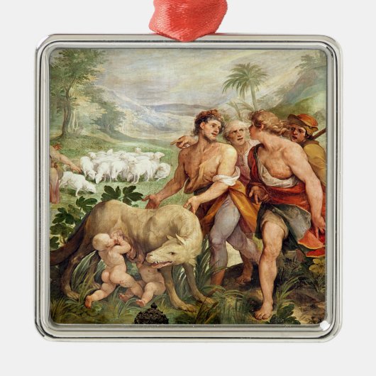 Romulusは彼女オオカミによって授乳しました メタルオーナメント (正面)