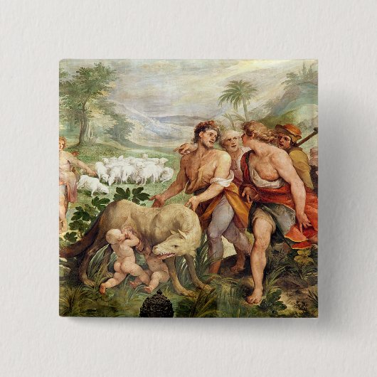 Romulusは彼女オオカミによって授乳しました 缶バッジ (正面)