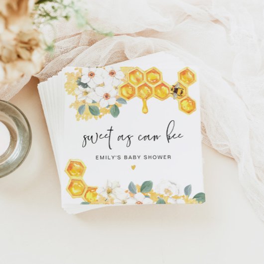 ROMY Sweet As Can Bee Whiteフローラ赤ちゃんシャワー スタンダードカクテルナプキン