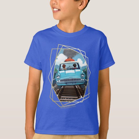 Ron & HARRY POTTER™車でHOGWARTS飛んでいるへ™ Tシャツ (正面)
