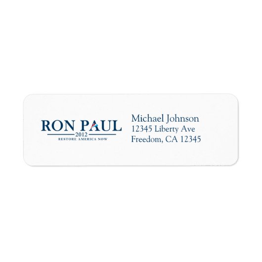 Ron Paul 2012 – アメリカを今すぐ復元 ラベル (正面)