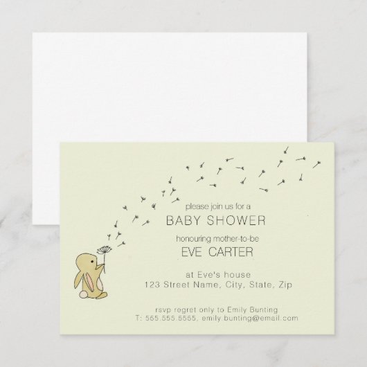 Roo Bunny - Dandelion Wishes Baby Shower 招待状 (正面/裏面)