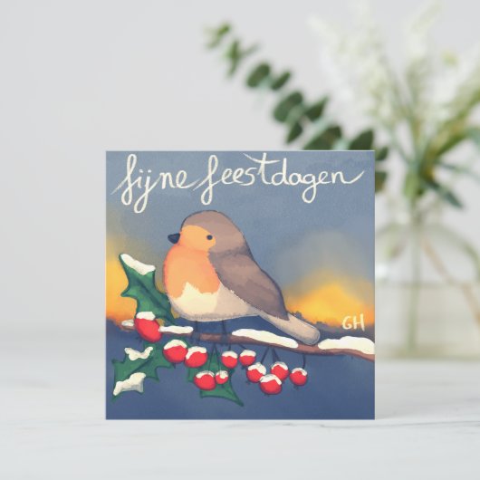 Roodborstje, fijne Feestdagen カード (スタンド正面)