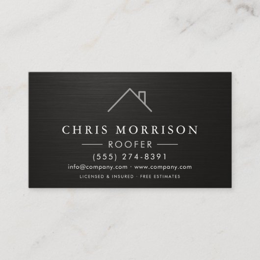  Roofer Black Silver Metallic Roofing Company 名刺 (正面)