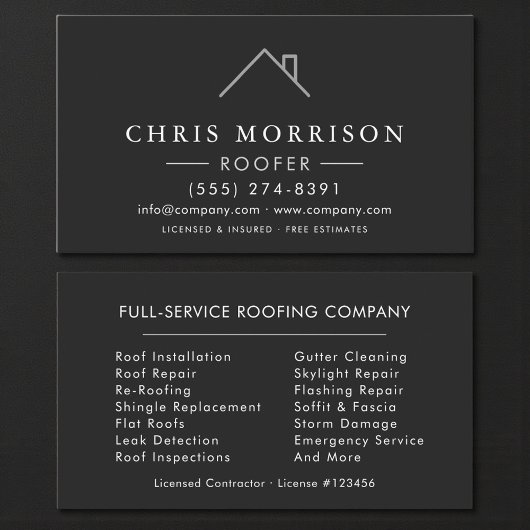  Roofer Black Silver Modern Roofing Company 名刺