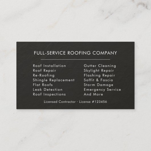 Roofer Black Silver Stone Slate Roofing Company 名刺 (裏面)