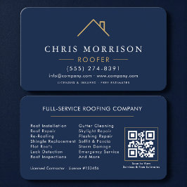 Roofer Navy Blue Gold QR Code 名刺