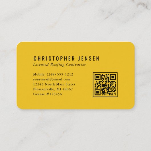 Roofer QR Code Bold Yellow Black Rounded 名刺 (裏面)