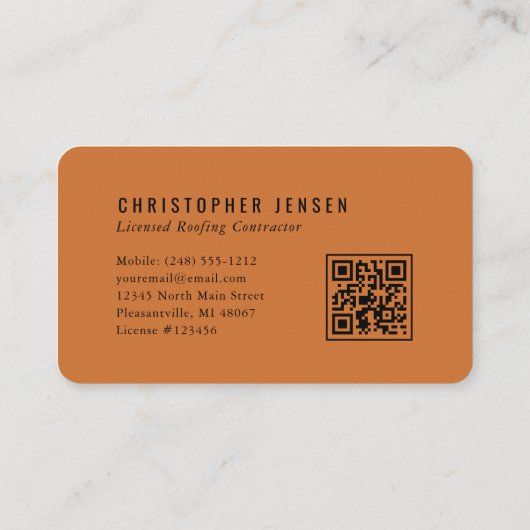 Roofer QR Code Burnt Orange Rounded 名刺 (裏面)