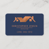 Roofer QR Code Navy Blue Copper Rounded Roofing 名刺 (正面)