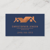 Roofer QR Code Roofing Business Navy Blue Copper 名刺 (正面)