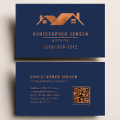 Roofer QR Code Roofing Business Navy Blue Copper 名刺