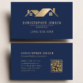Roofer QR Code Roofing Business Navy Blue Gold 名刺