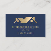 Roofer QR Code Roofing Business Navy Blue Gold 名刺 (正面)