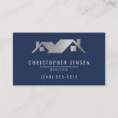 Roofer QR Code Roofing Business Navy Blue Silver 名刺 (正面)