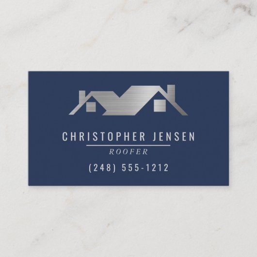 Roofer QR Code Roofing Business Navy Blue Silver 名刺 (正面)