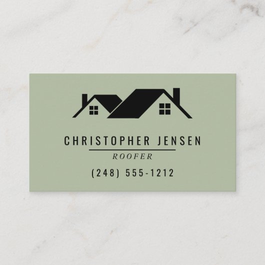 Roofer QR Code Roofing Business Sage Green 名刺 (正面)