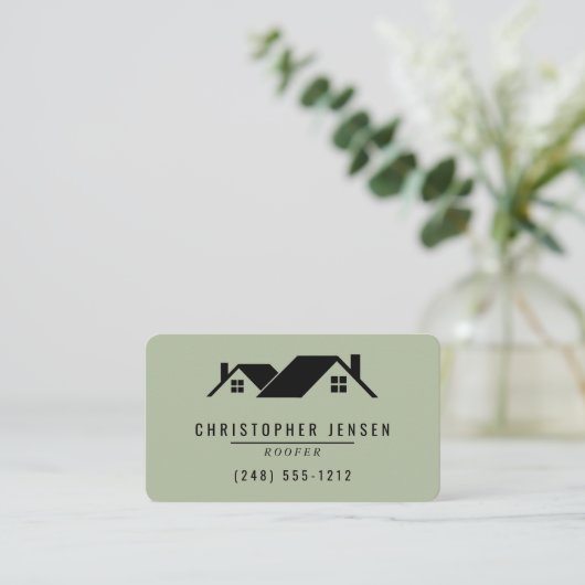 Roofer QR Code Sage Green Rounded 名刺 (スタンド正面)