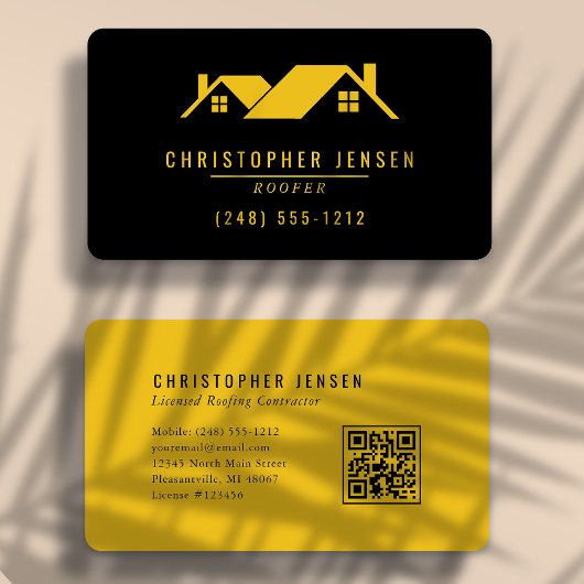 Roofer QR Code Simple Bold Black Yellow Rounded 名刺