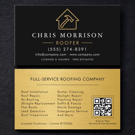 Roofing Professional Black Gold QR Code 名刺