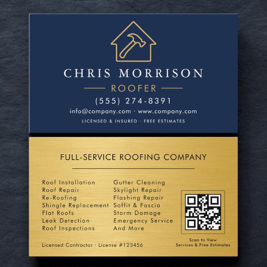 Roofing Professional Navy Blue QR Code 名刺