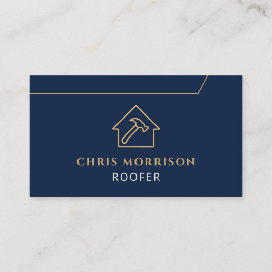 Roofing QR Code Roofer Company Navy Blue Gold 名刺 (正面)