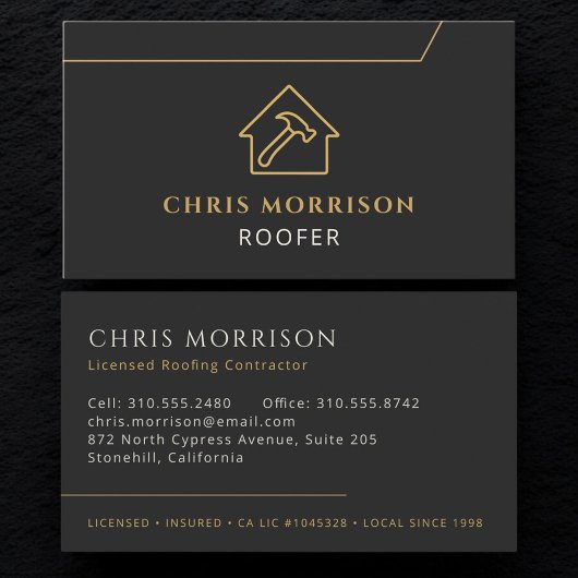 Roofing Roofer Construction Modern Black Gold 名刺
