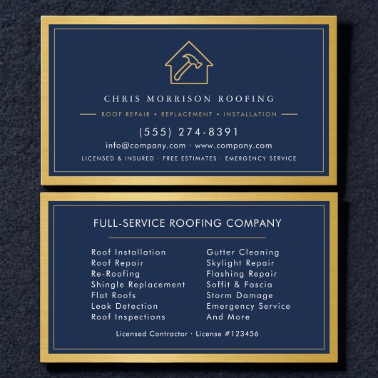 Roofing Roofer Construction Services Navy Blue 名刺