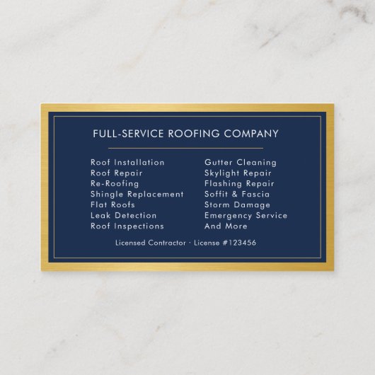 Roofing Roofer Construction Services Navy Blue 名刺 (裏面)