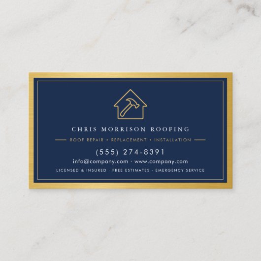 Roofing Roofer Construction Services Navy Blue  名刺 (正面)