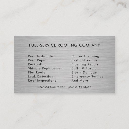 Roofing Roofer Contractor Metallic 名刺 (裏面)