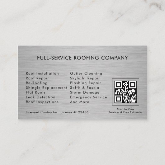 Roofing Roofer Contractor Metallic QR Code 名刺 (裏面)