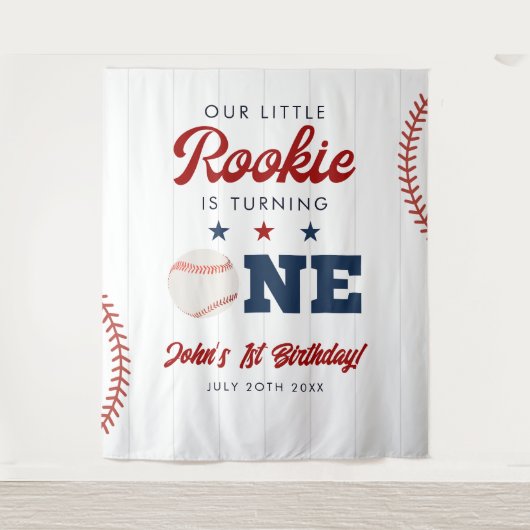 Rookie Baseball 1st Birthday Photo Backdrop タペストリー (正面)
